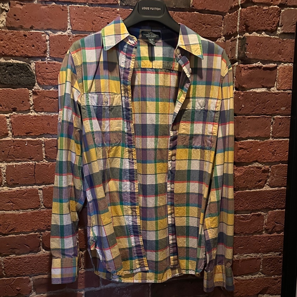 LRL Lauren Jeans Co Ralph Lauren  Yellow Green Blue Plaid Button-Down Shirt